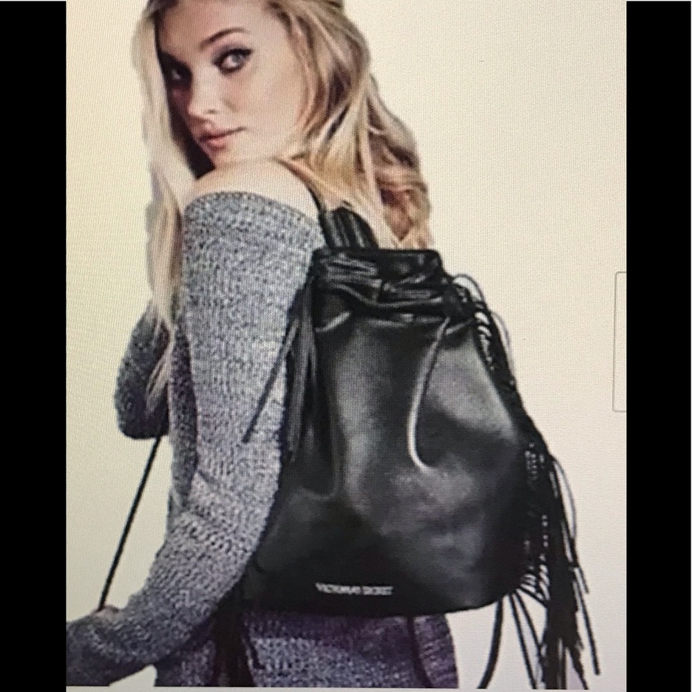 NWT VS faux leather fringed drawstring backpack - Picture 1 of 16